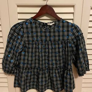 Crewcuts Plaid & Shimmer Dot Blouse Size 10